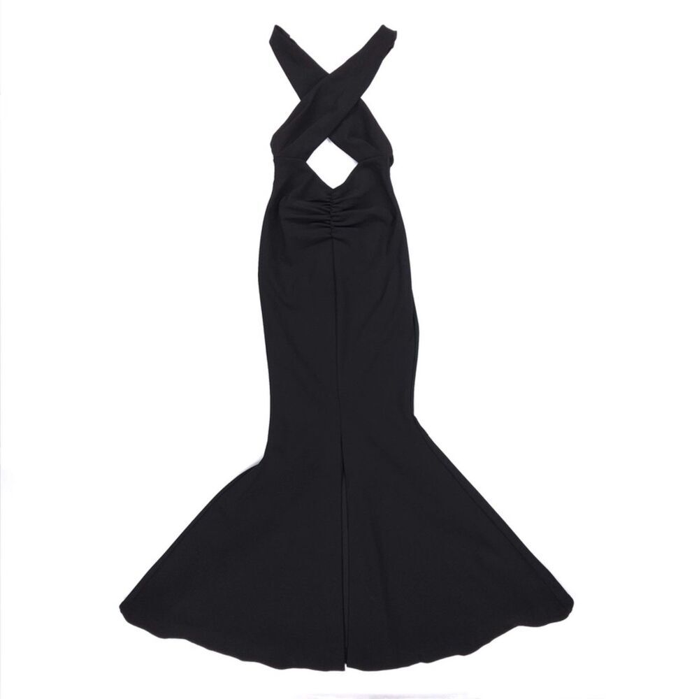 NEW Michael Costello Orla Gown Black Minimal Prom Svelte Night Luxe Clean Girl